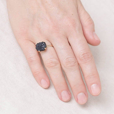Black Tourmaline Raw Freeform Gold or Silver Ring