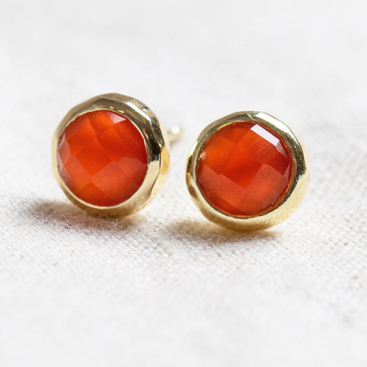 Carnelian Silver or Gold Stud Earrings