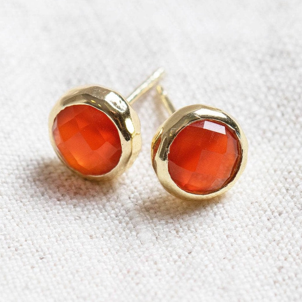 Carnelian Silver or Gold Stud Earrings