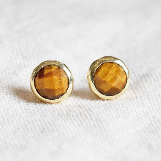 Tiger Eye Silver or Gold Stud Earrings