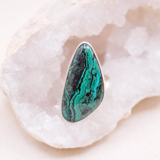 Unique Azurite Malachite Adjustable Ring