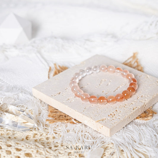 Gradient orange rabbit fur x white rabbit fur bracelet