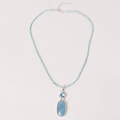 Aquamarine & Blue Topaz Rectangle Pendant Necklace