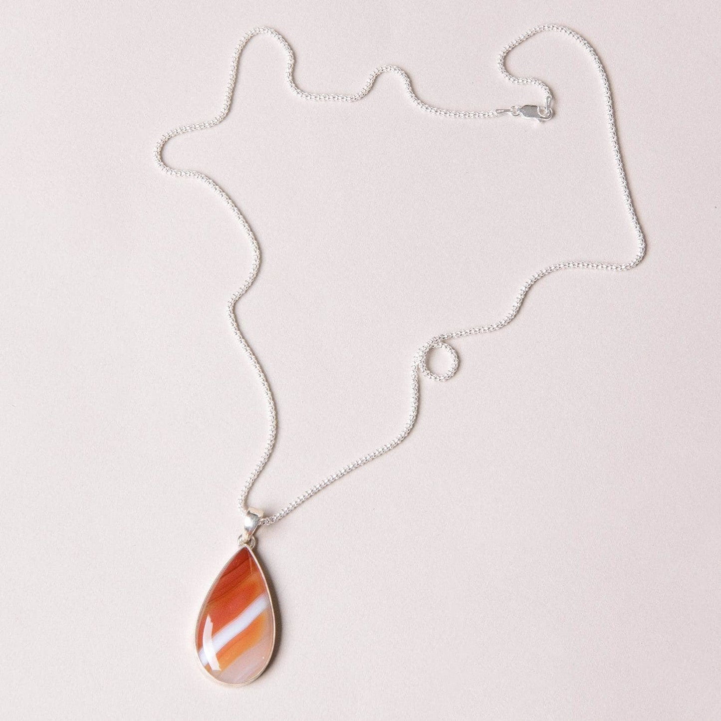 Carnelian Banded Agate Teardrop Pendant Necklace