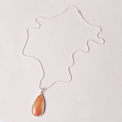 Carnelian Banded Agate Teardrop Pendant Necklace