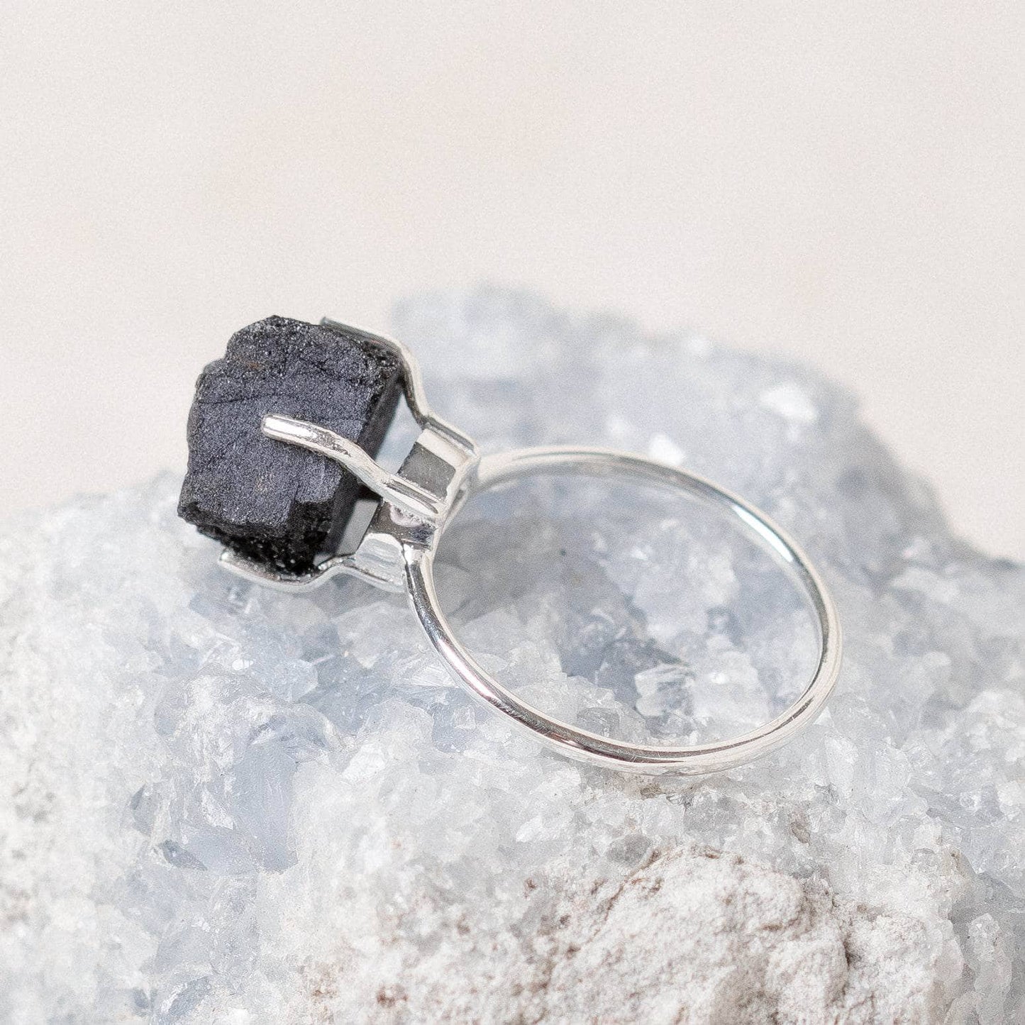 Black Tourmaline Raw Freeform Gold or Silver Ring