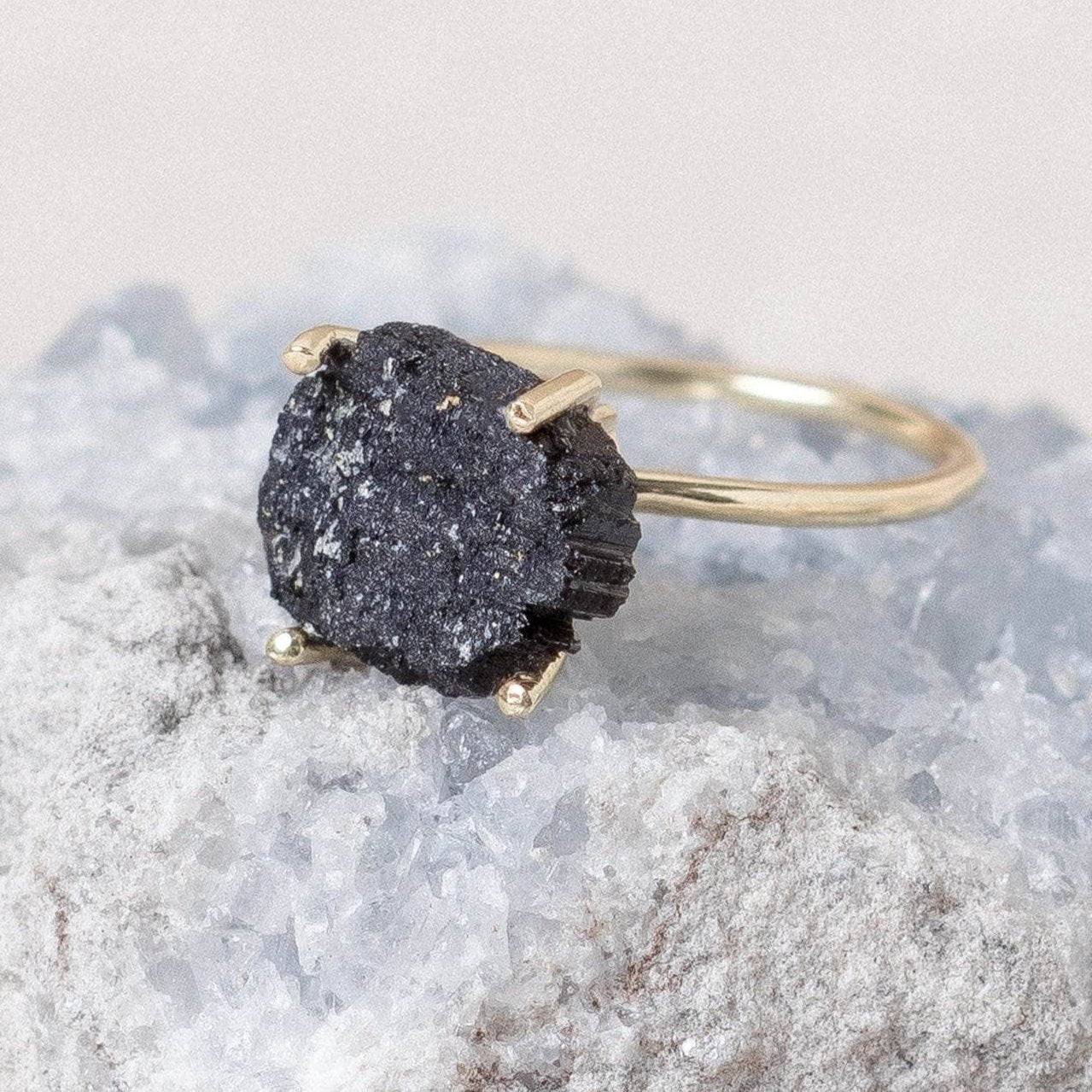 Black Tourmaline Raw Freeform Gold or Silver Ring