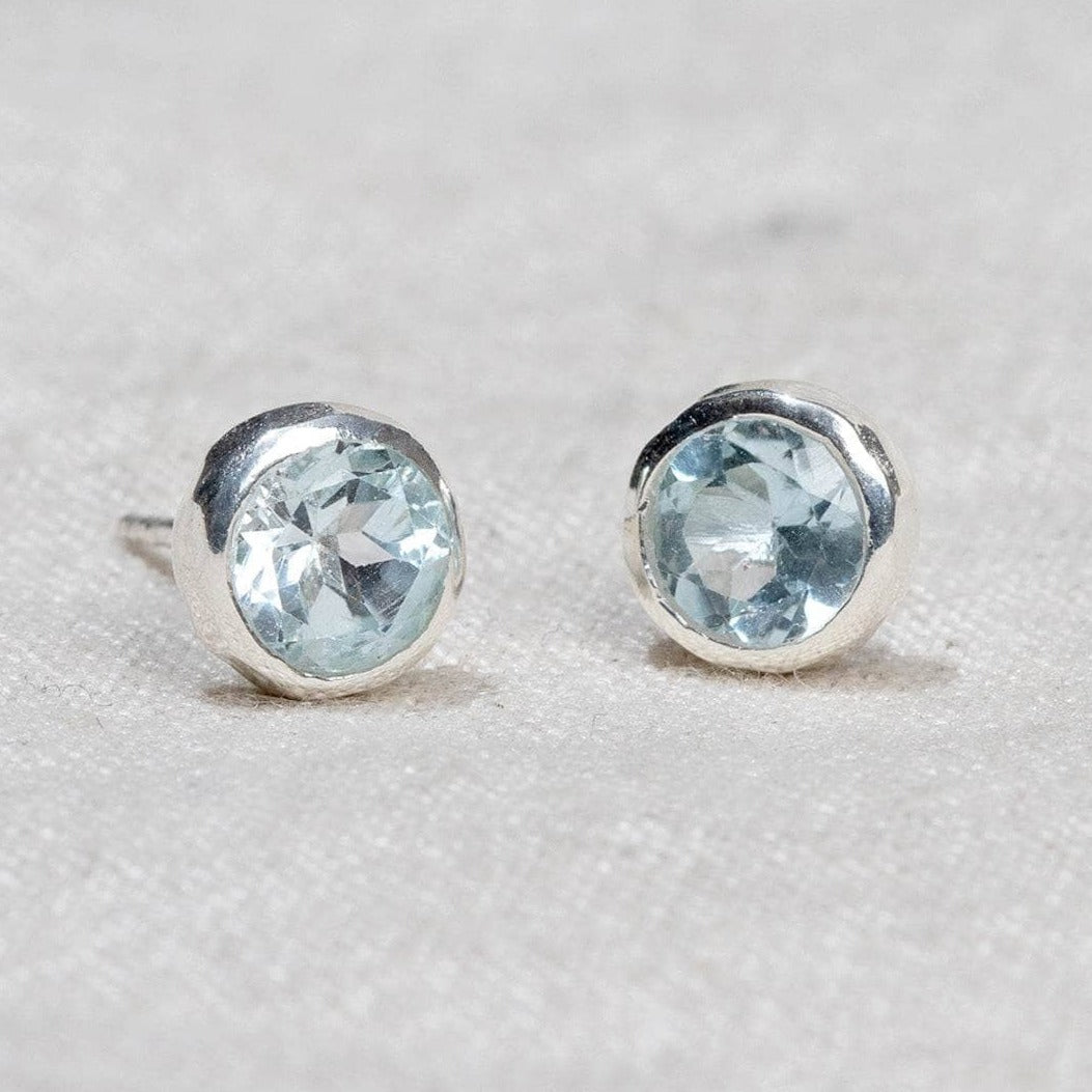 Blue Topaz Silver or Gold Stud Earrings