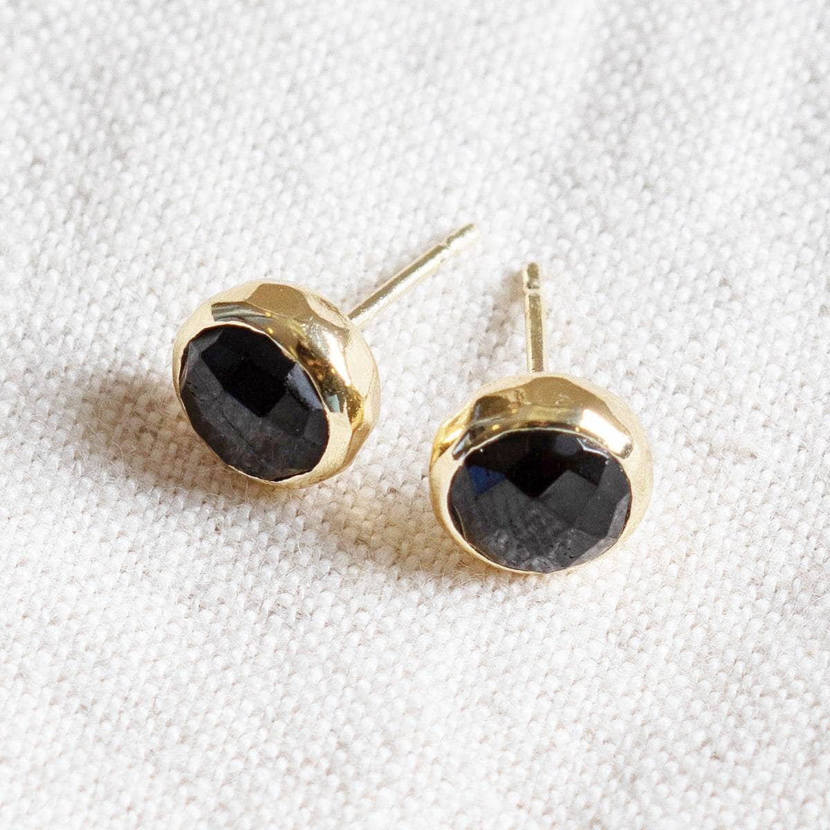 Black Tourmaline Silver or Gold Stud Earrings