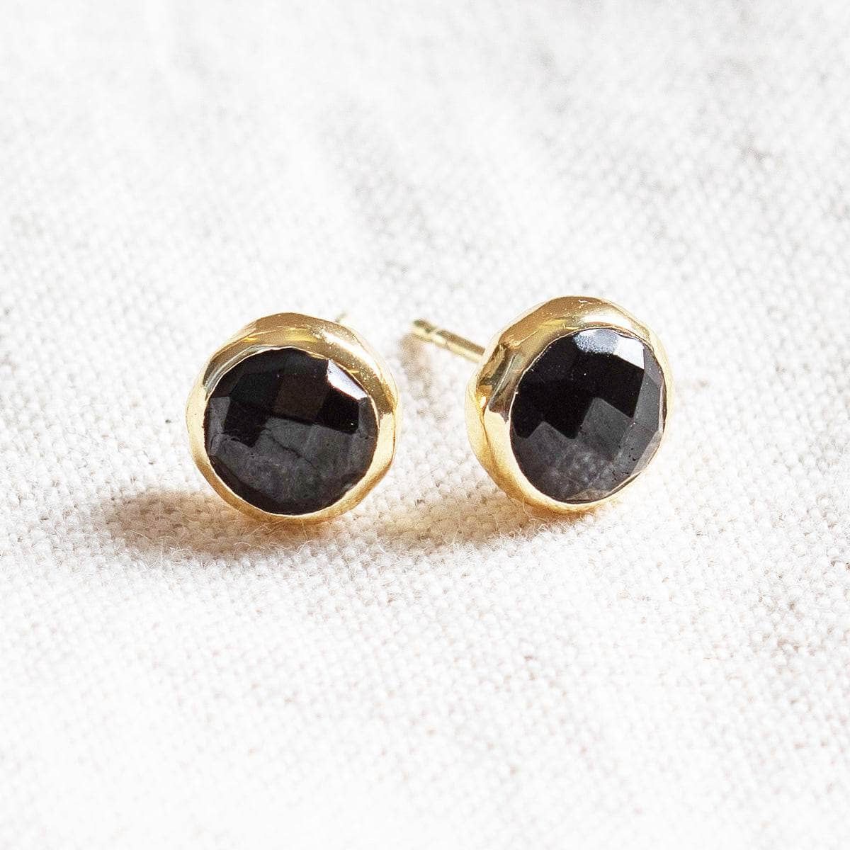 Black Tourmaline Silver or Gold Stud Earrings