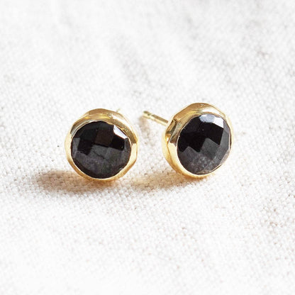 Black Tourmaline Silver or Gold Stud Earrings