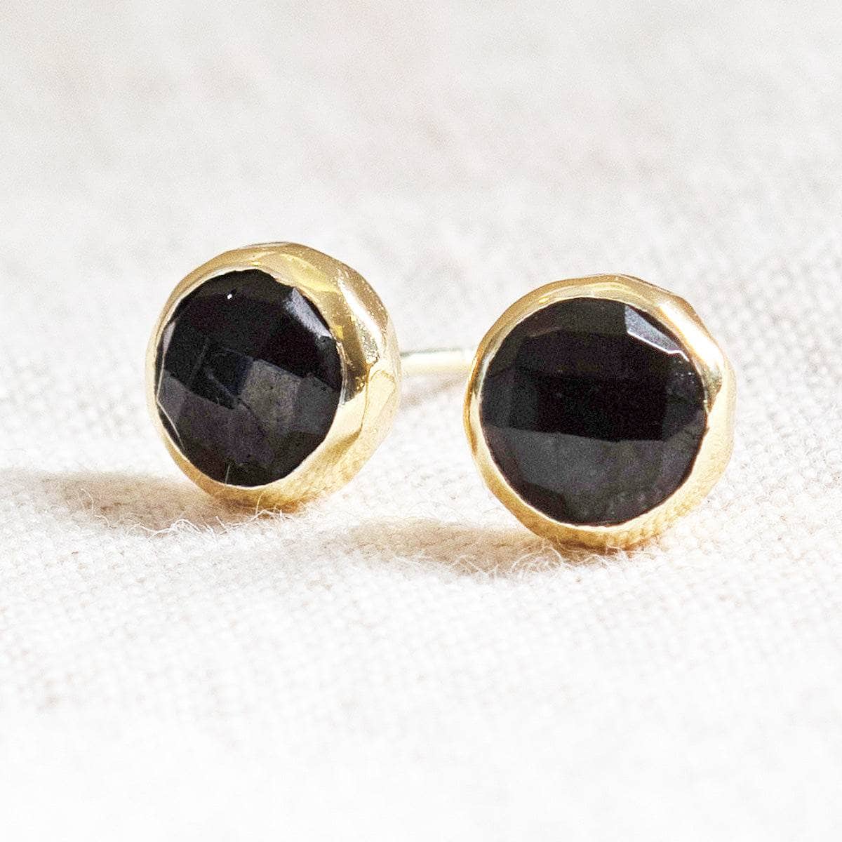 Black Tourmaline Silver or Gold Stud Earrings