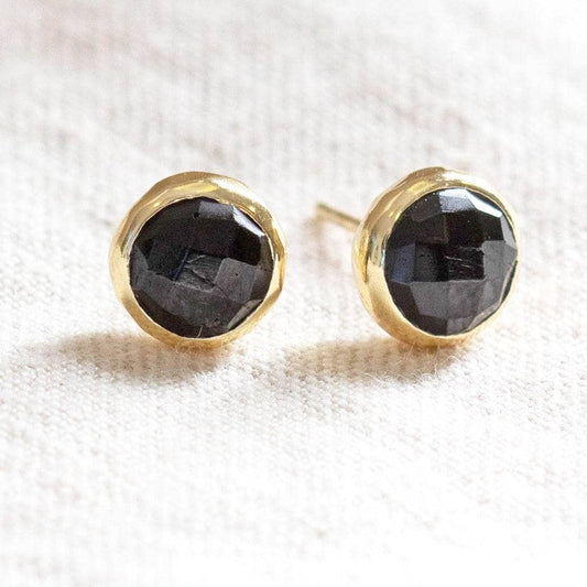 Black Tourmaline Silver or Gold Stud Earrings