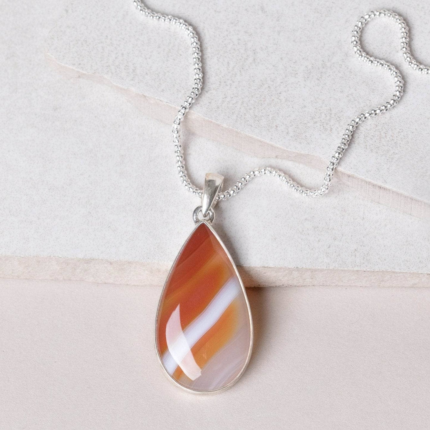 Carnelian Banded Agate Teardrop Pendant Necklace