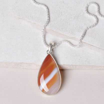 Carnelian Banded Agate Teardrop Pendant Necklace