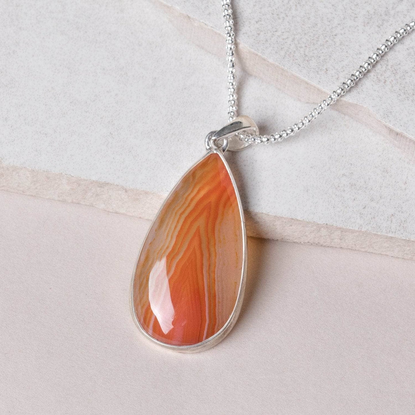 Carnelian Banded Agate Teardrop Pendant Necklace