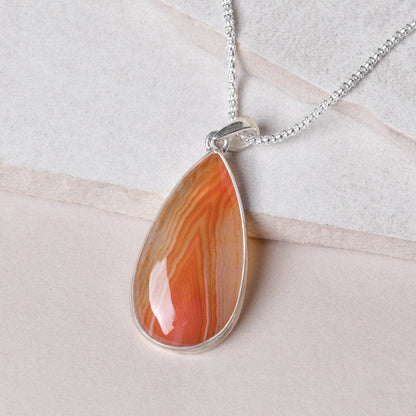 Carnelian Banded Agate Teardrop Pendant Necklace