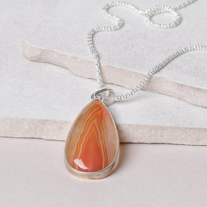 Carnelian Banded Agate Teardrop Pendant Necklace