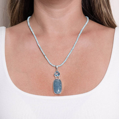 Aquamarine & Blue Topaz Rectangle Pendant Necklace