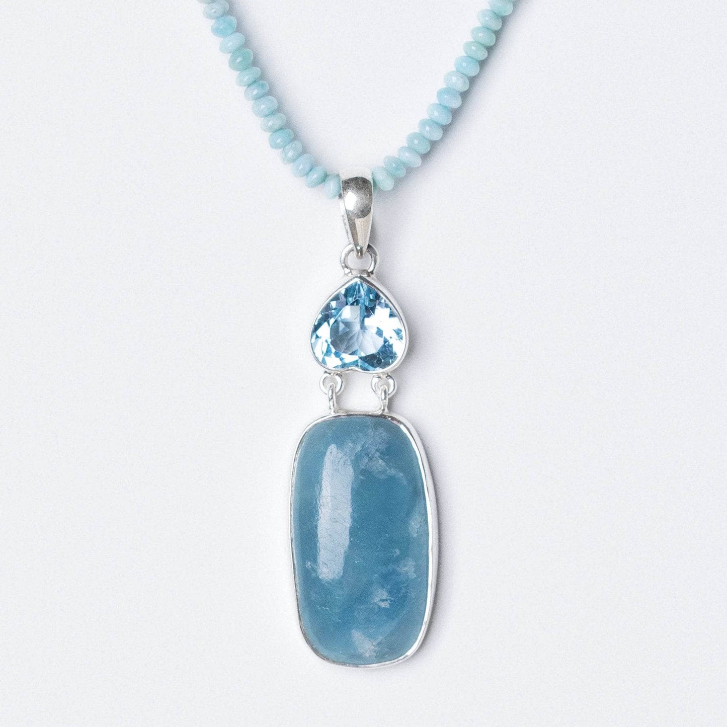 Aquamarine & Blue Topaz Rectangle Pendant Necklace