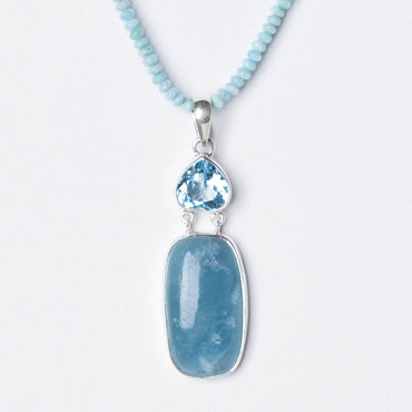 Aquamarine & Blue Topaz Rectangle Pendant Necklace