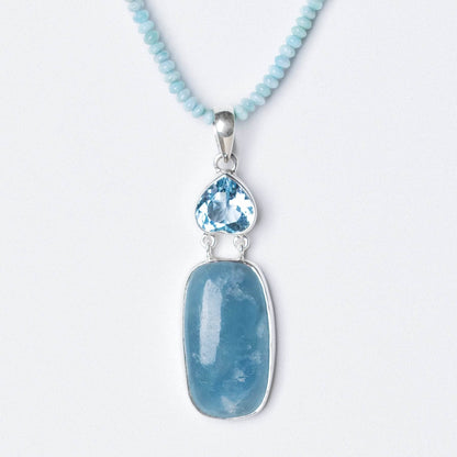 Aquamarine & Blue Topaz Rectangle Pendant Necklace