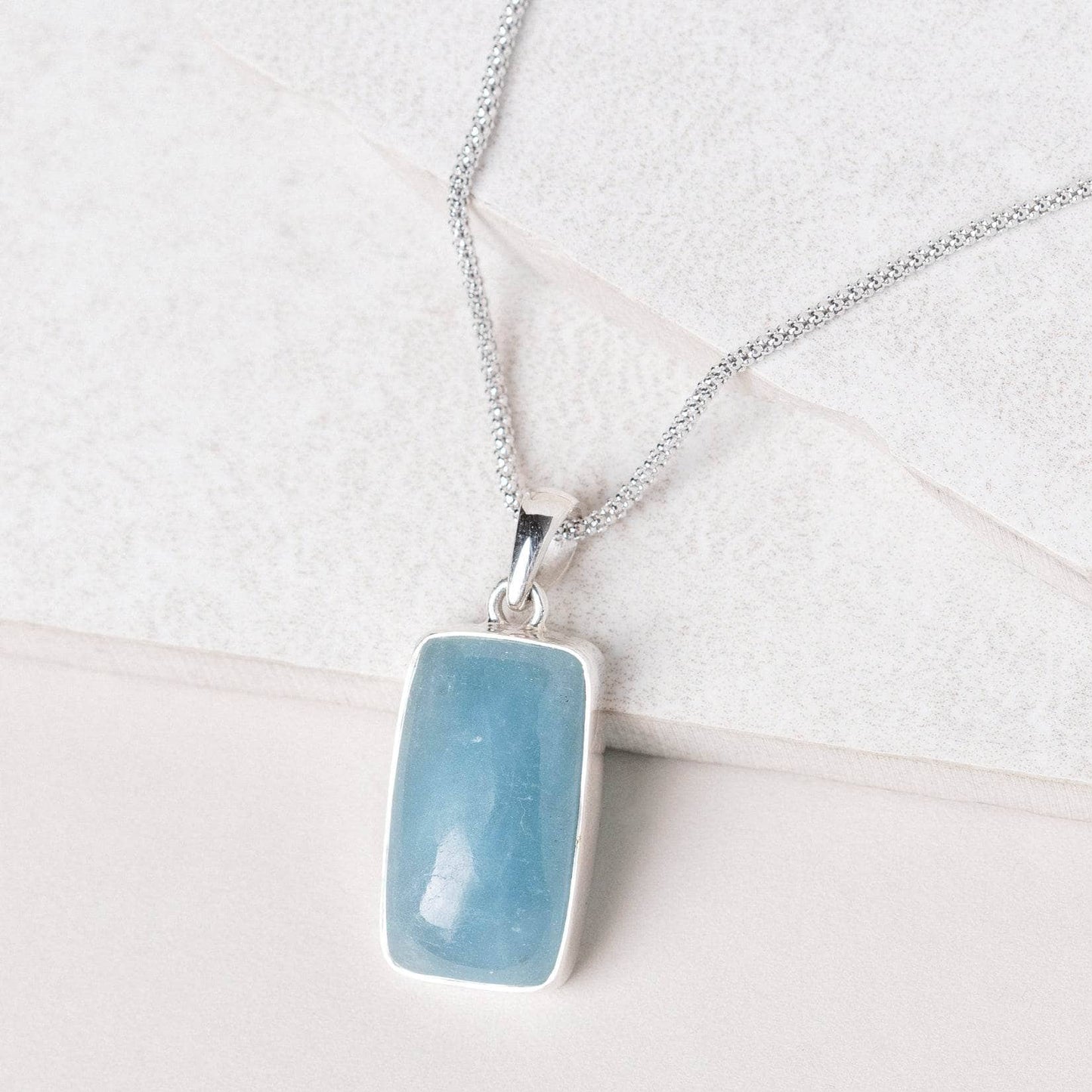Aquamarine Rectangle Pendant Necklace