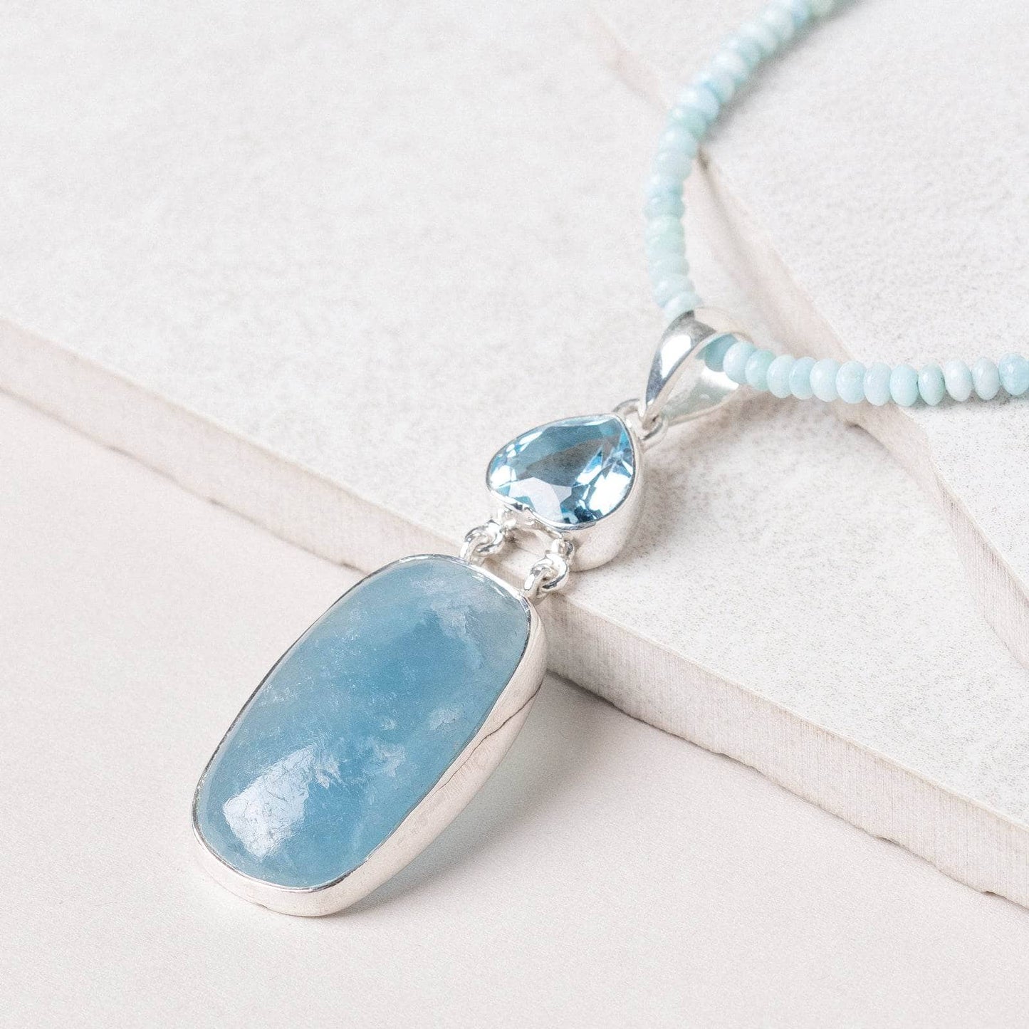 Aquamarine & Blue Topaz Rectangle Pendant Necklace