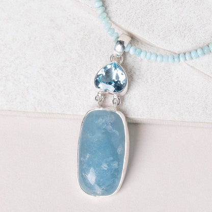 Aquamarine & Blue Topaz Rectangle Pendant Necklace