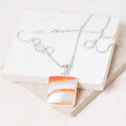 Carnelian Banded Agate Square Pendant Necklace - 1 of a Kind