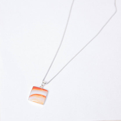 Carnelian Banded Agate Square Pendant Necklace - 1 of a Kind