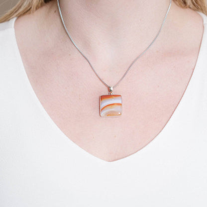 Carnelian Banded Agate Square Pendant Necklace - 1 of a Kind