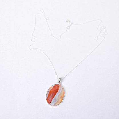 Carnelian Banded Agate Oval Pendant Necklace