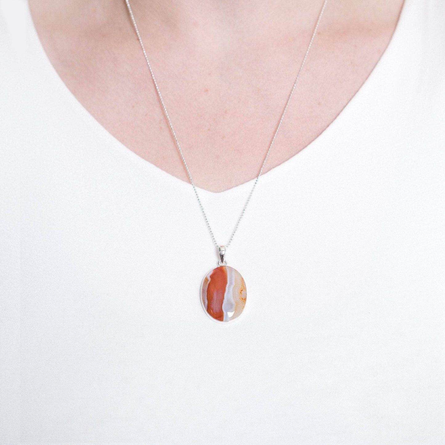Carnelian Banded Agate Oval Pendant Necklace