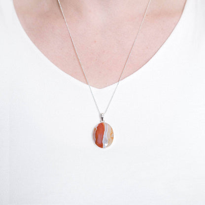 Carnelian Banded Agate Oval Pendant Necklace