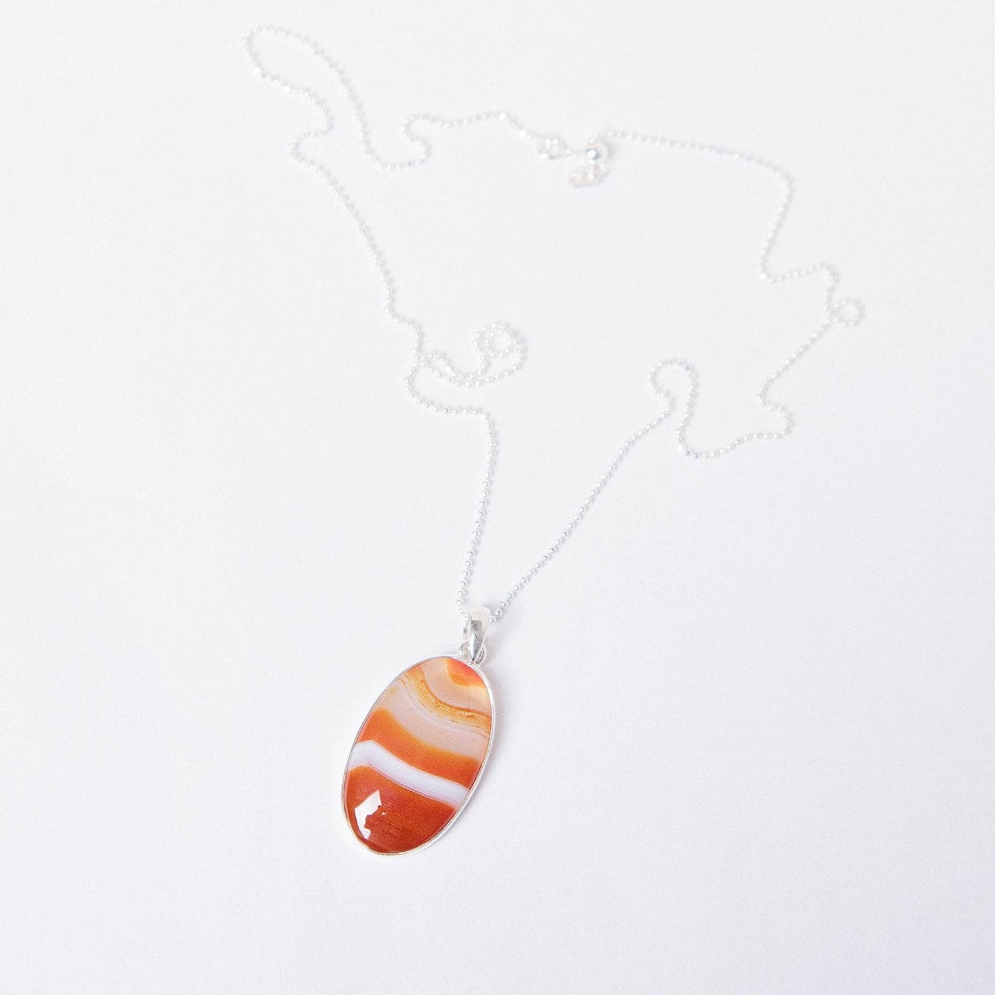 Carnelian Banded Agate Oval Pendant Necklace
