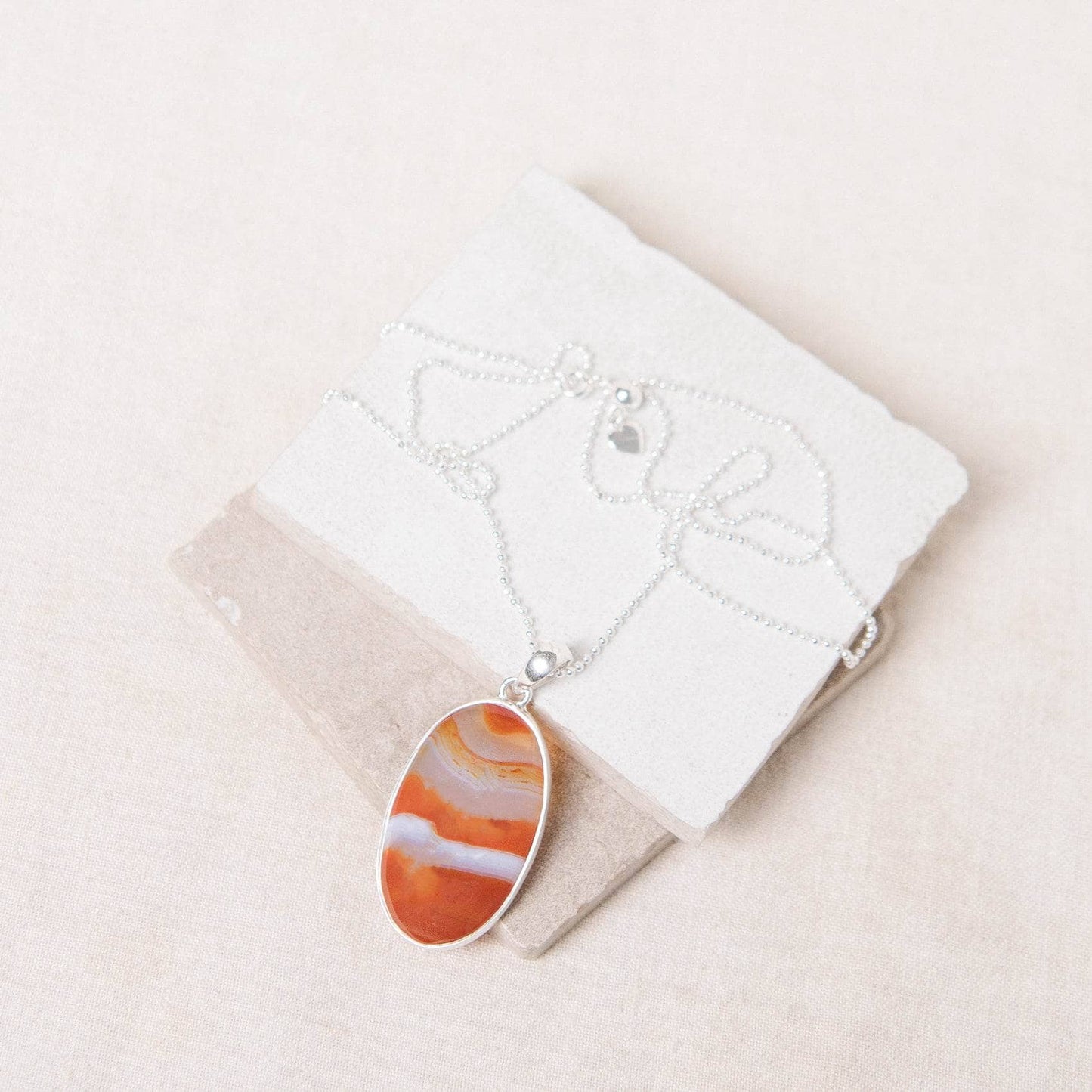 Carnelian Banded Agate Oval Pendant Necklace