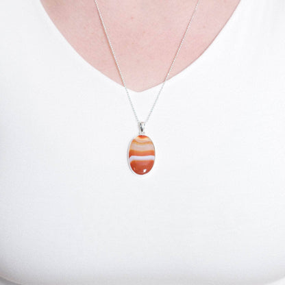Carnelian Banded Agate Oval Pendant Necklace