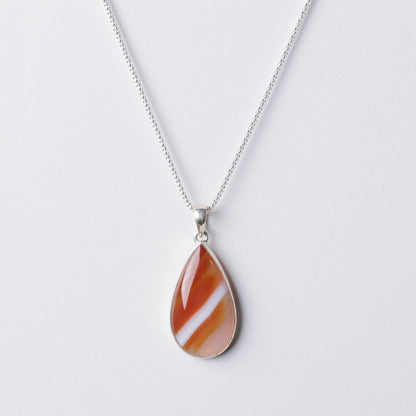 Carnelian Banded Agate Teardrop Pendant Necklace