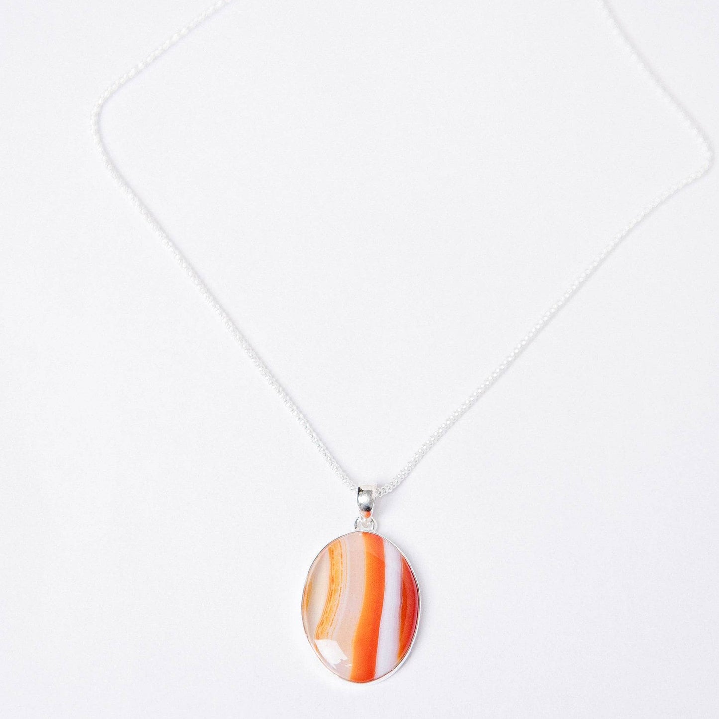 Carnelian Banded Agate Oval Pendant Necklace