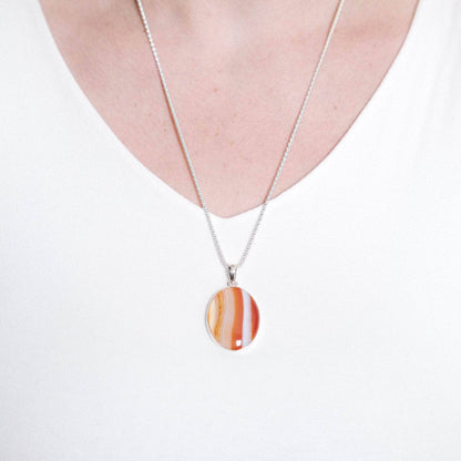 Carnelian Banded Agate Oval Pendant Necklace