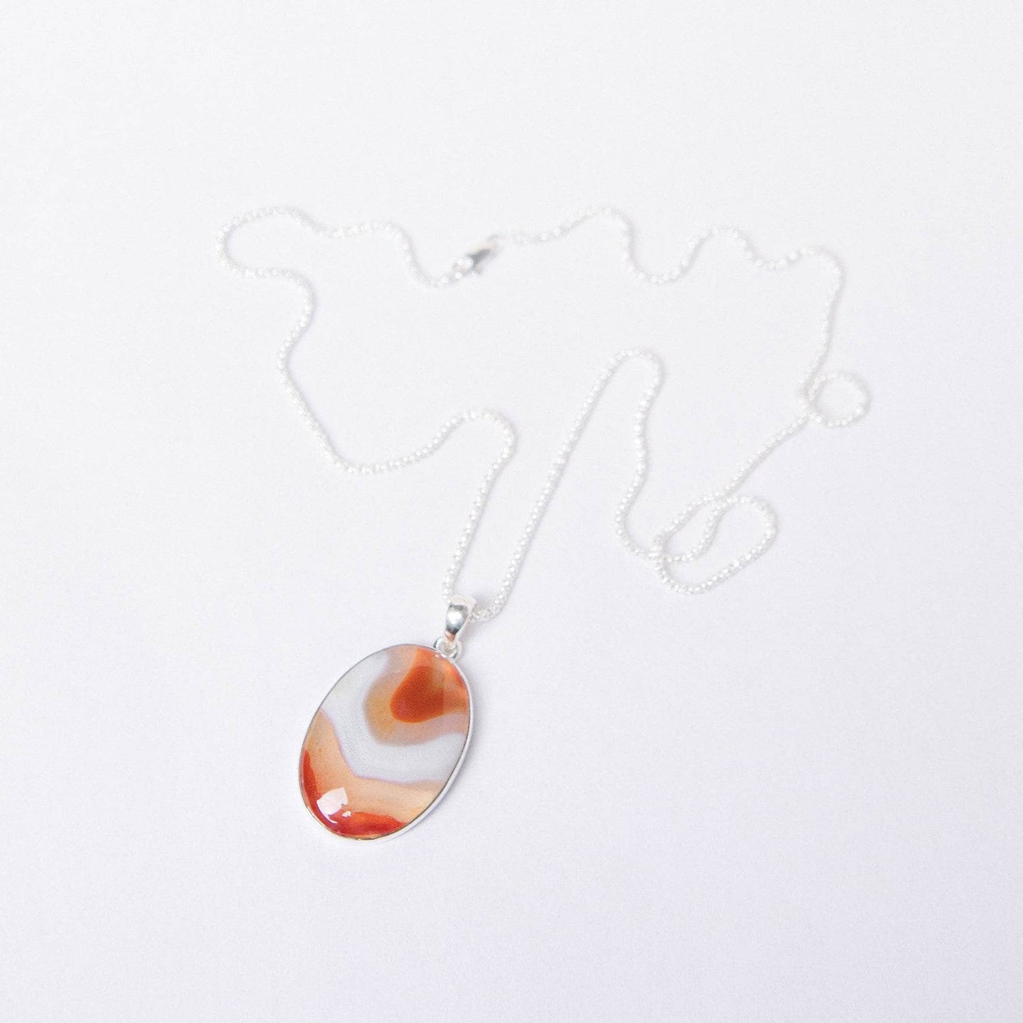 Carnelian Banded Agate Oval Pendant Necklace