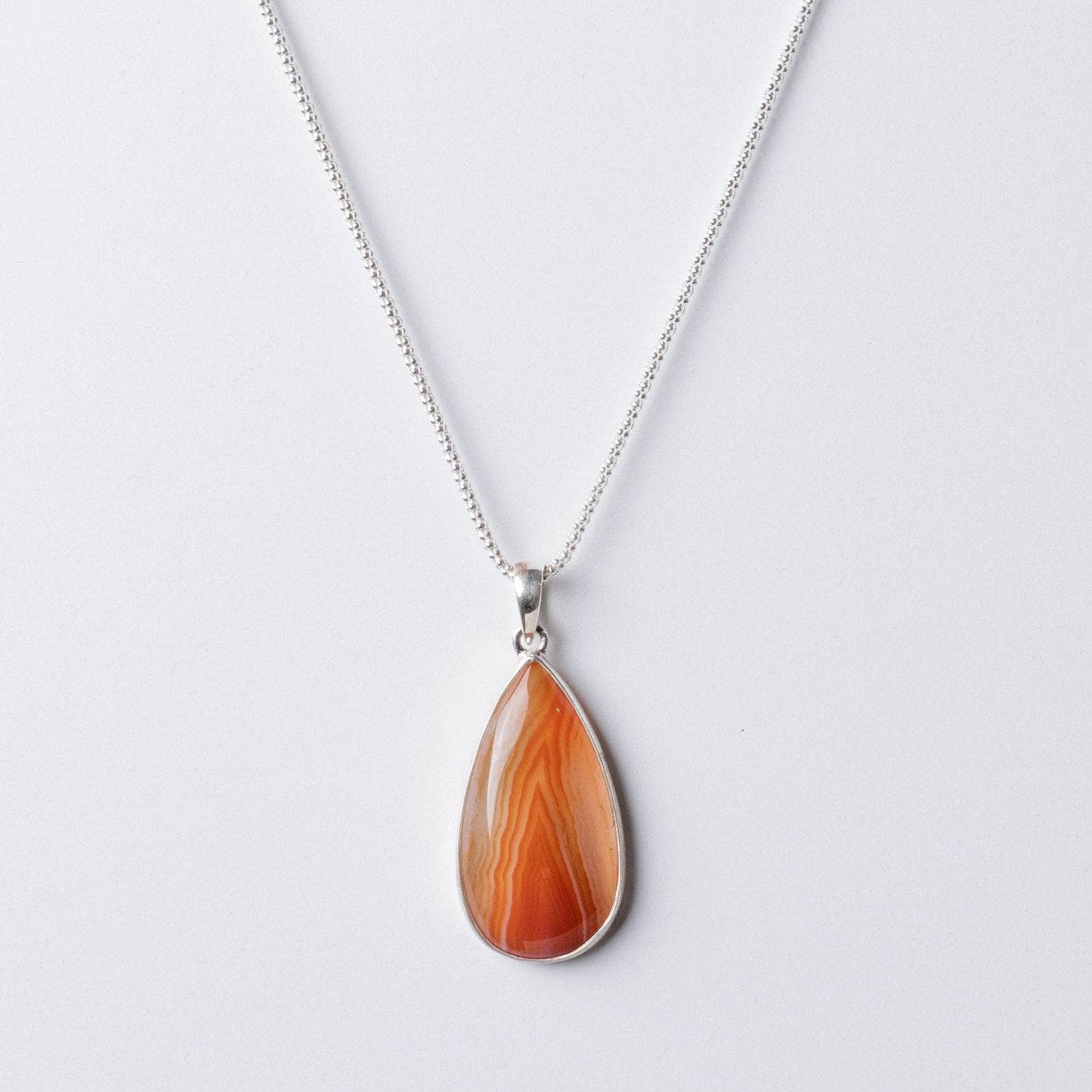 Carnelian Banded Agate Teardrop Pendant Necklace