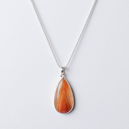 Carnelian Banded Agate Teardrop Pendant Necklace
