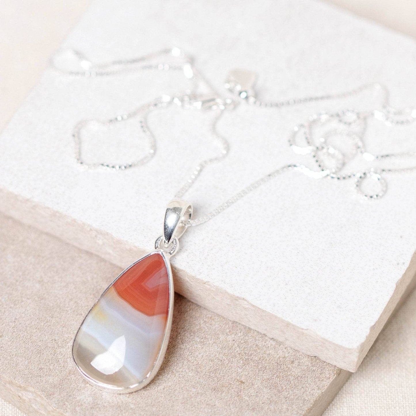 Carnelian Banded Agate Teardrop Pendant Necklace