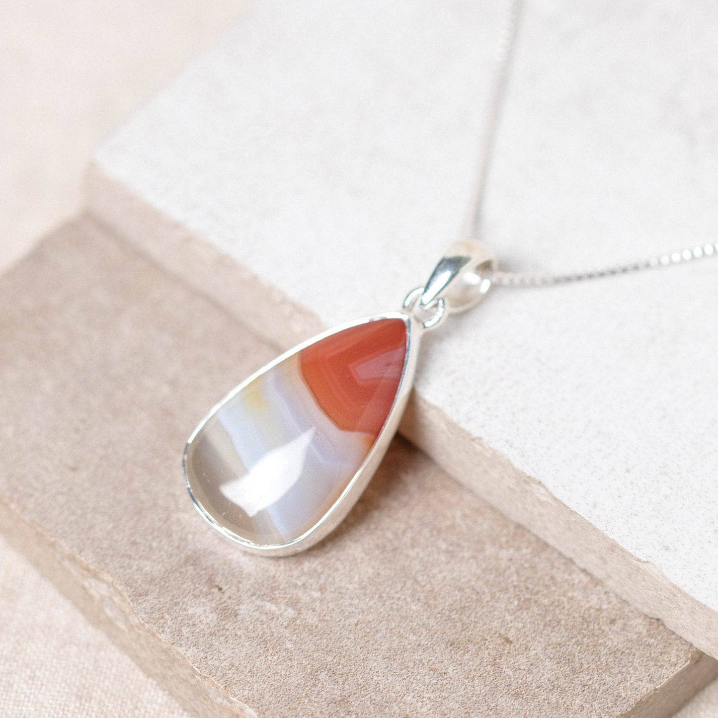 Carnelian Banded Agate Teardrop Pendant Necklace