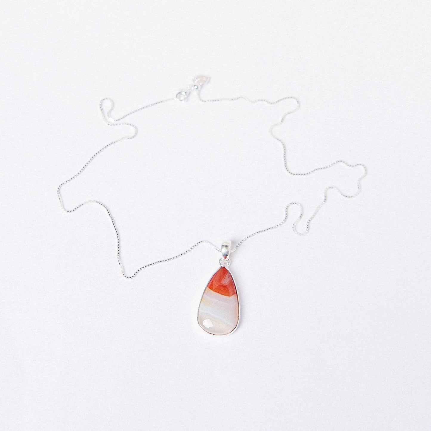 Carnelian Banded Agate Teardrop Pendant Necklace