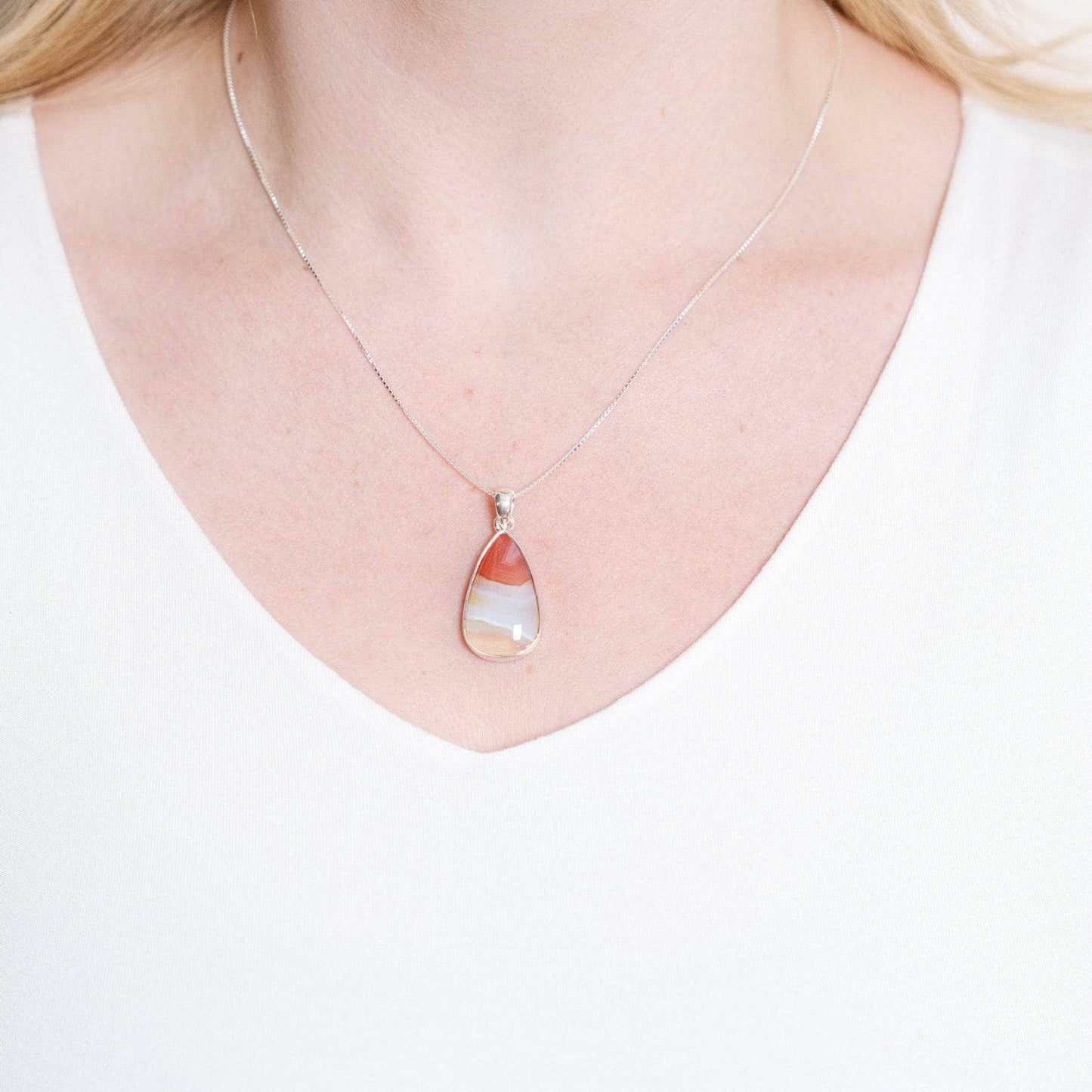 Carnelian Banded Agate Teardrop Pendant Necklace