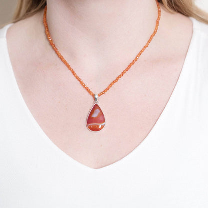 Carnelian Banded Agate Teardrop Pendant Necklace