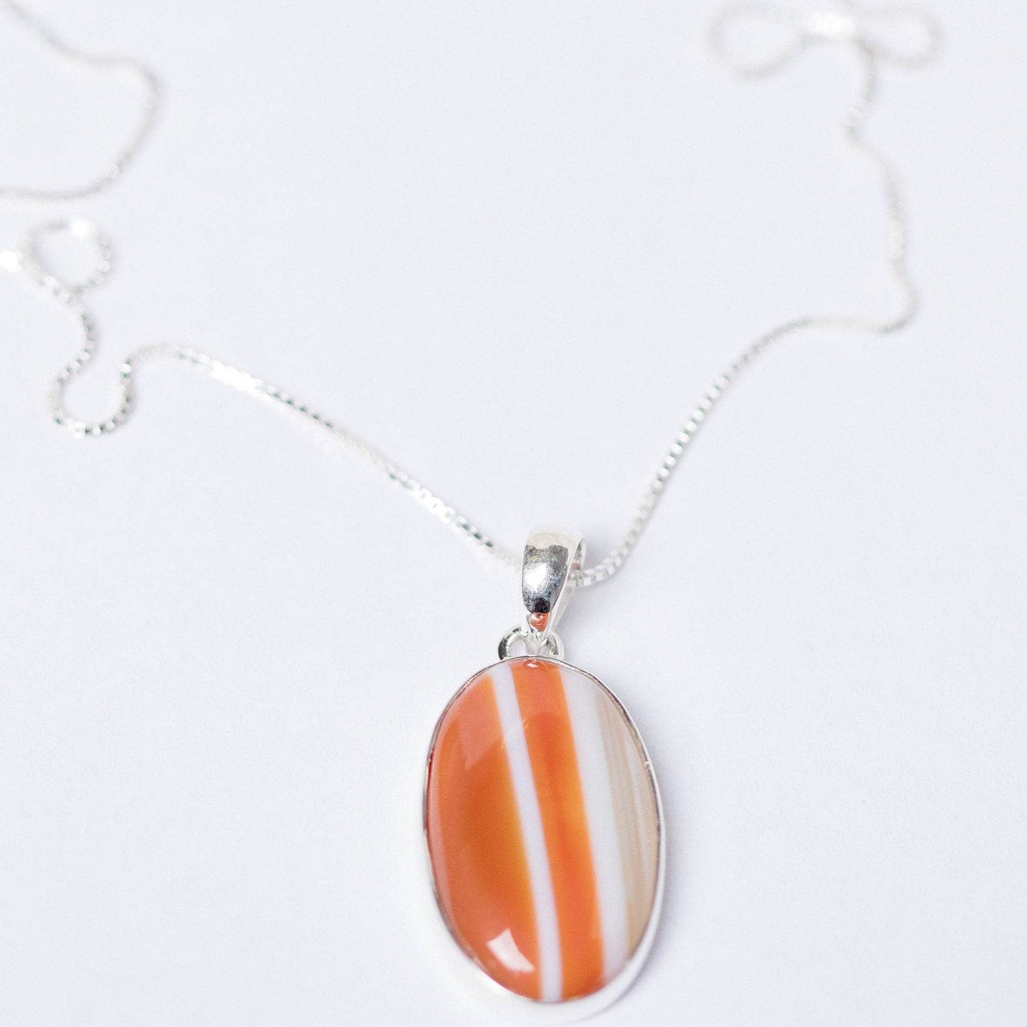Carnelian Banded Agate Oval Pendant Necklace